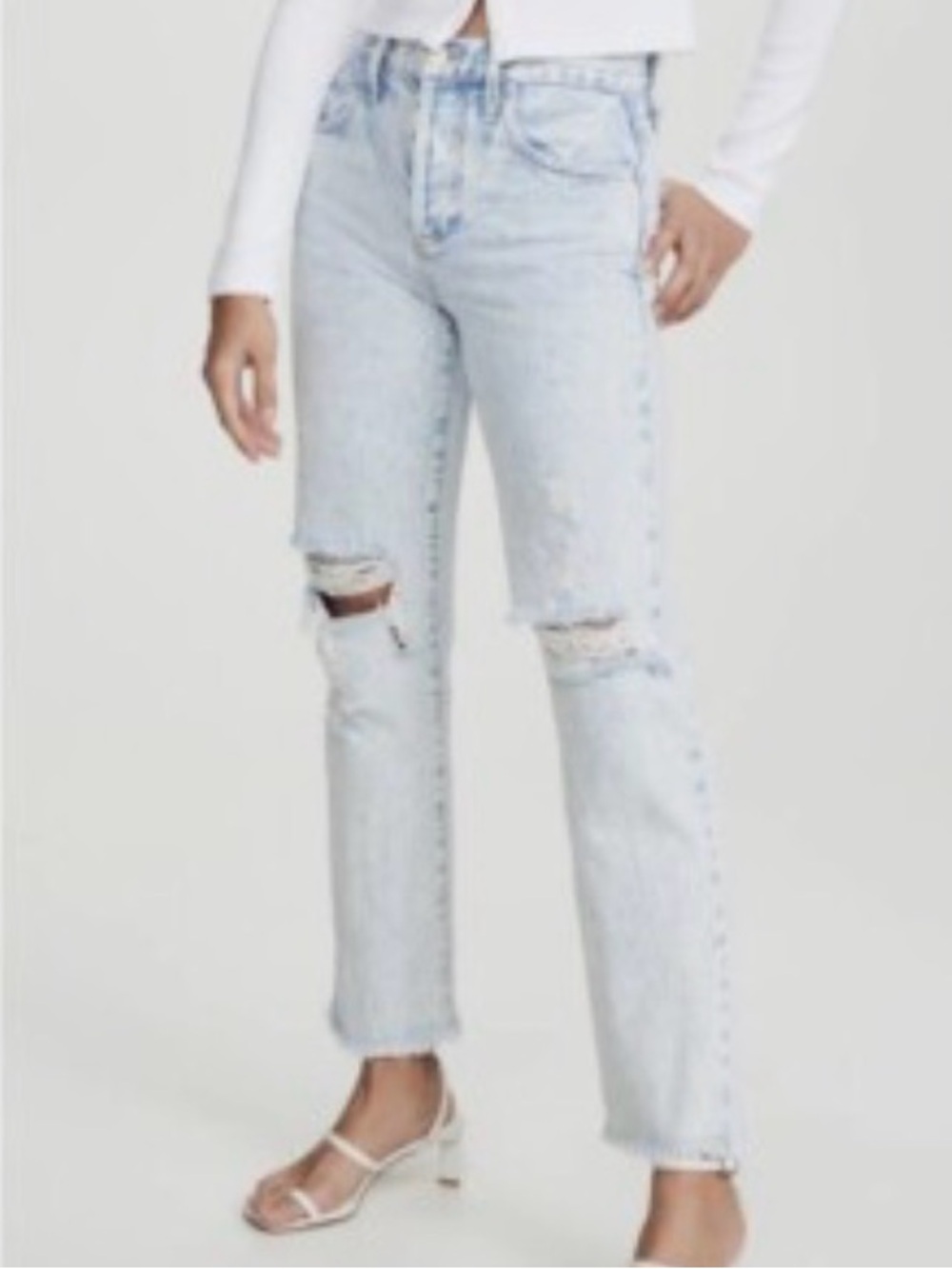 Alice + Olivia Amazing High Rise Boyfriend Jeans Distressed 100% Cotton Size 29
